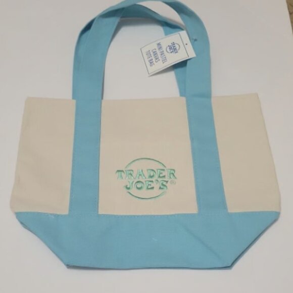 Limited time- Trader Joe’s Mini Pastel Blue Canvas Tote Bag - Picture 1 of 1
